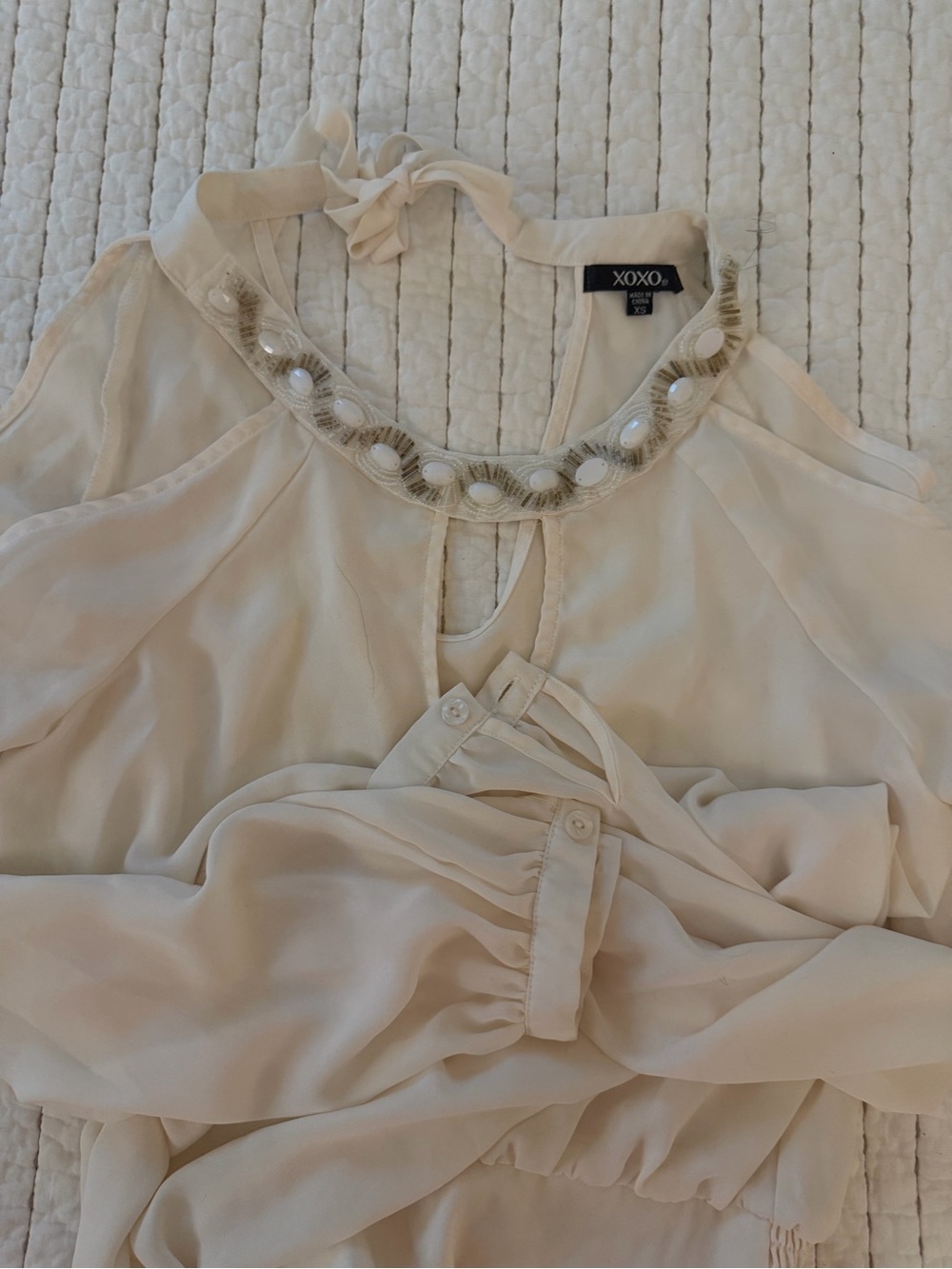 XOXO Cream Halter Neck Embellished Camisole